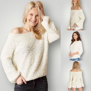 Billabong Popcorn Furget Me Not Sweater Size XL On Off The Shoulder Bell Sleeve